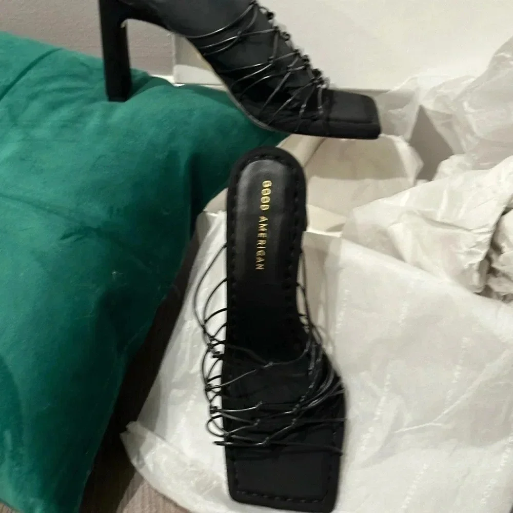 Good American Caged Mule Neoprene Heels NIB size 9